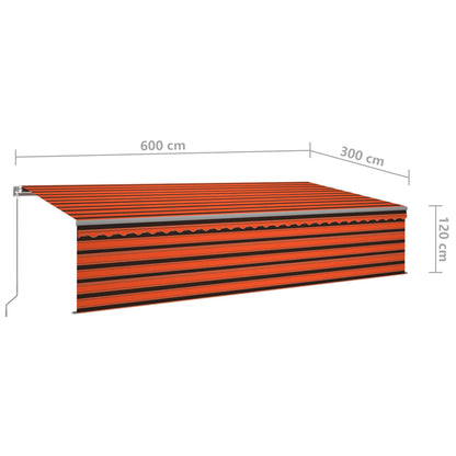 Toldo autom. c/ estore/LED/sensor vento 6x3 m laranja/castanho