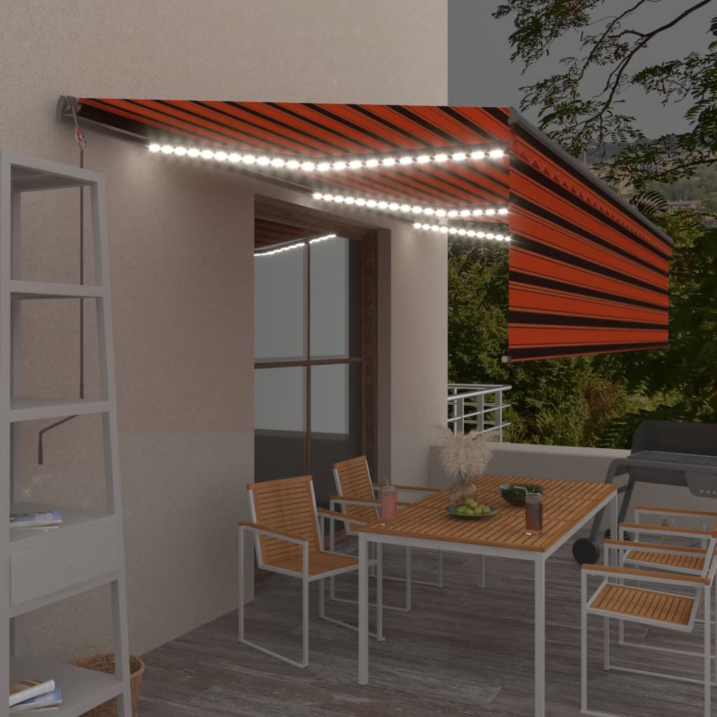 Toldo autom. c/ estore/LED/sensor vento 6x3 m laranja/castanho