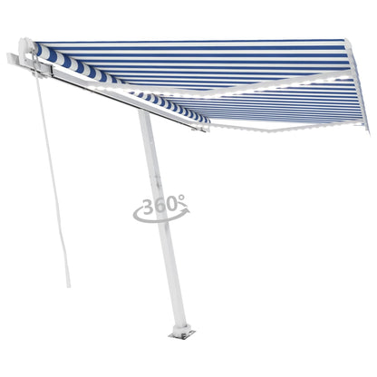 Toldo retrátil manual com LED 300x250 cm azul e branco