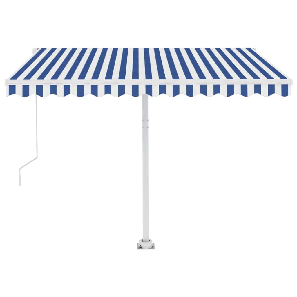 Toldo retrátil manual com LED 300x250 cm azul e branco