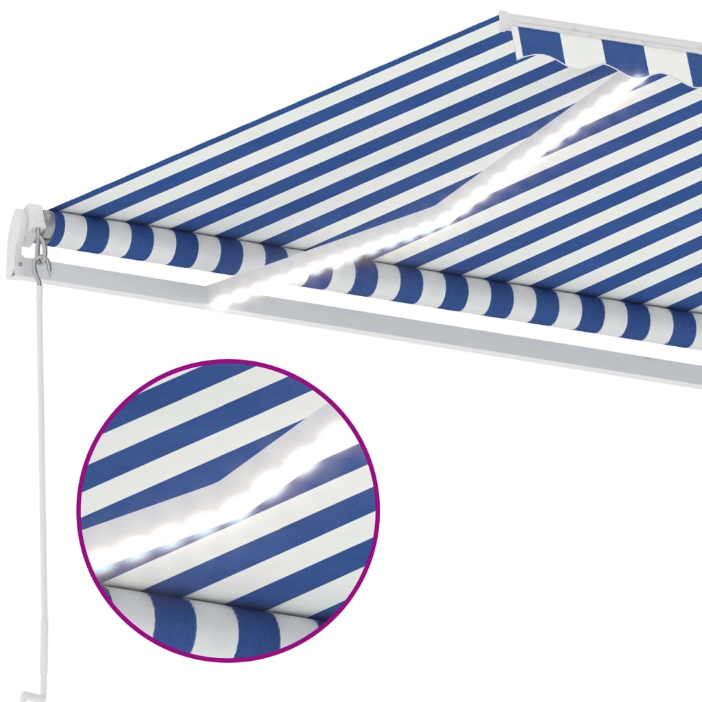 Toldo retrátil manual com LED 300x250 cm azul e branco