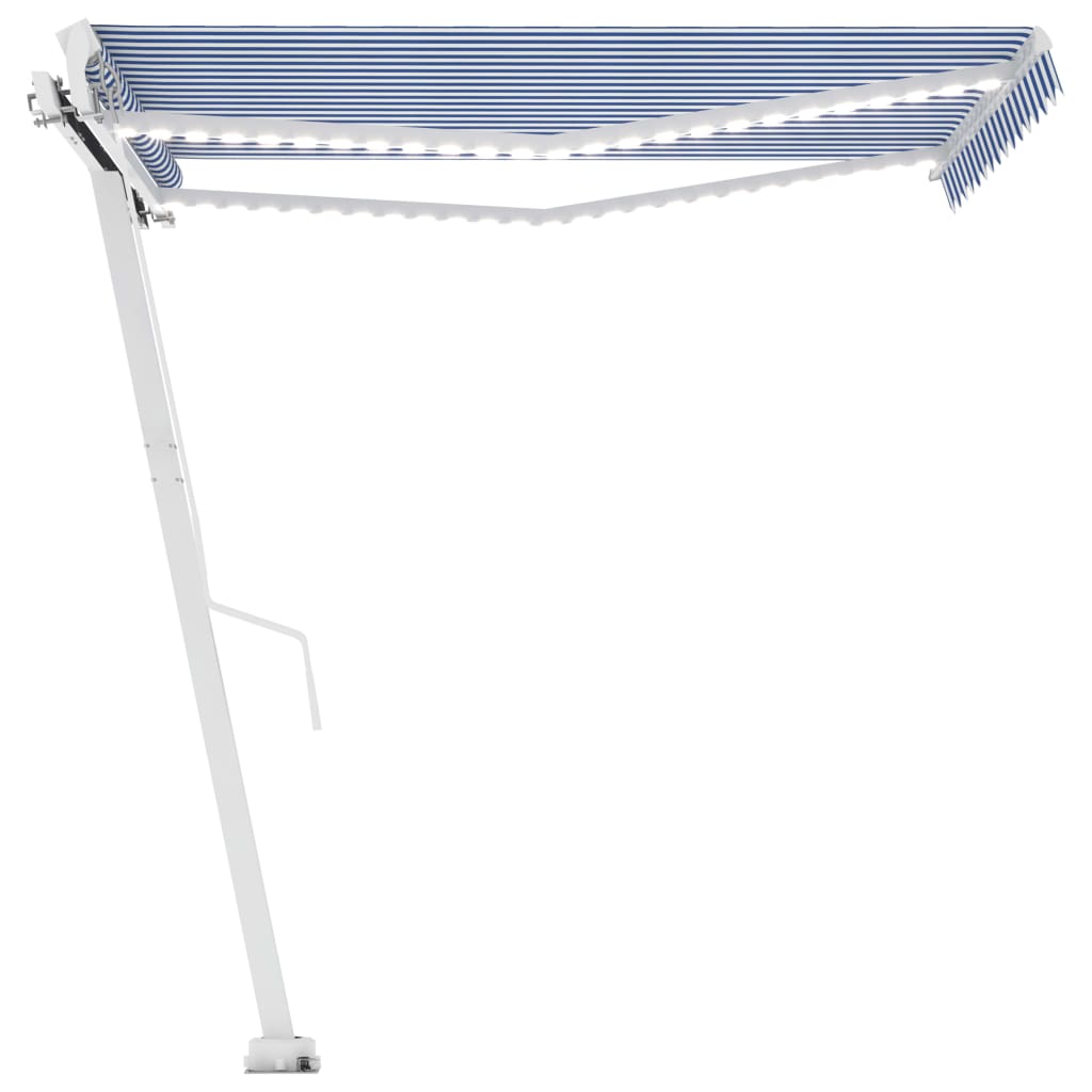 Toldo retrátil manual com LED 300x250 cm azul e branco