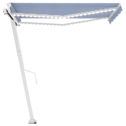 Toldo retrátil manual com LED 300x250 cm azul e branco