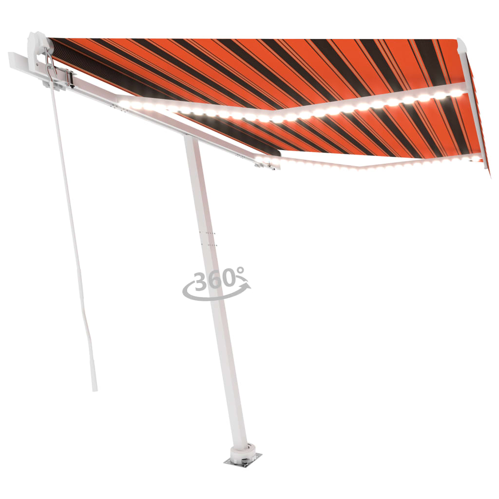 Toldo retrátil manual com LED 300x250 cm laranja e castanho