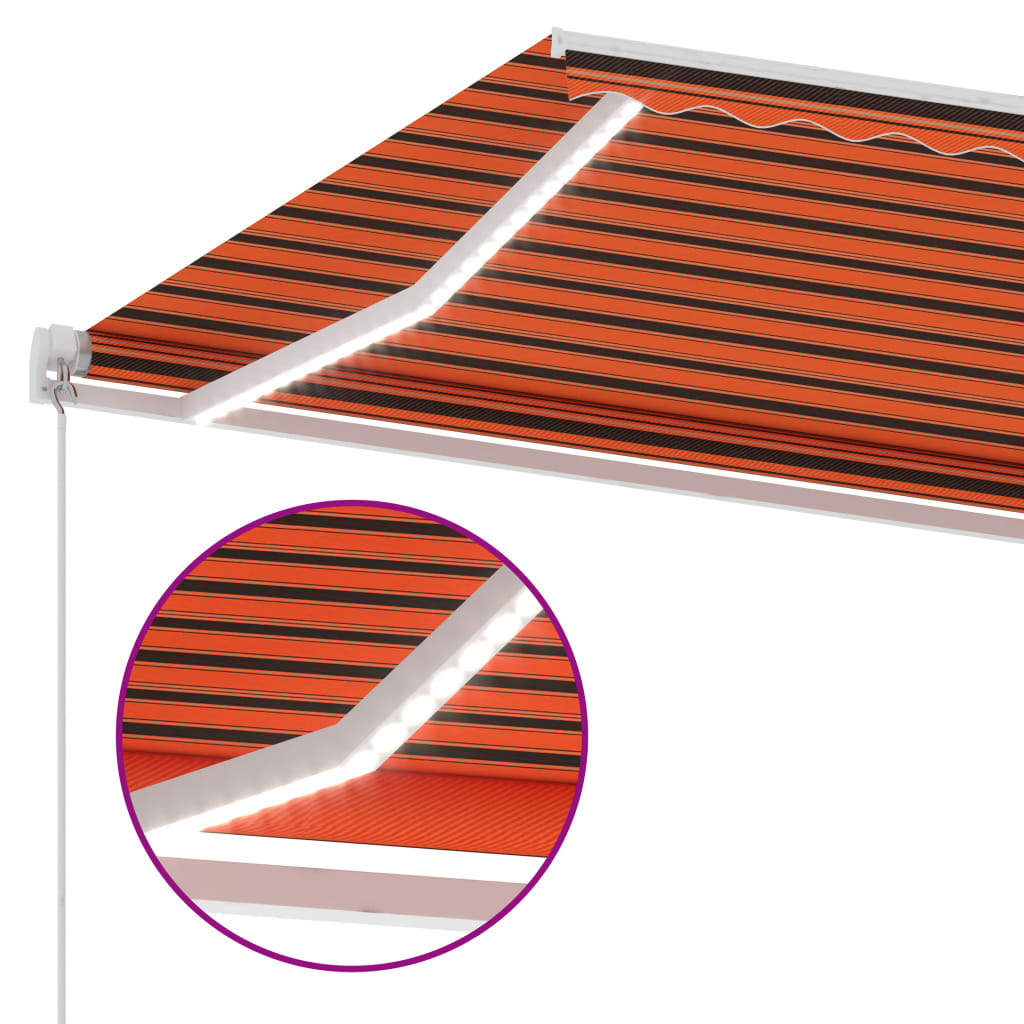 Toldo retrátil manual com LED 300x250 cm laranja e castanho