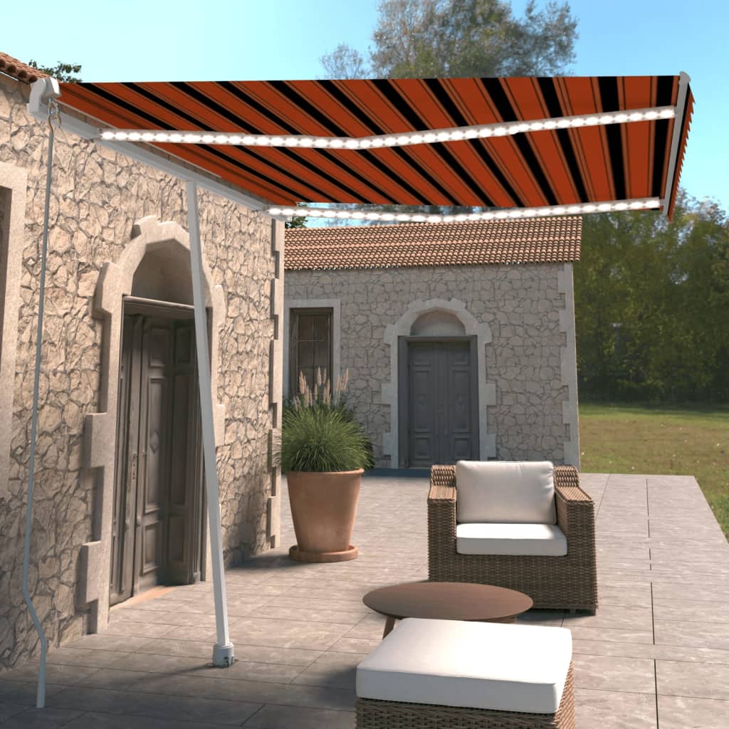 Toldo retrátil manual com LED 300x250 cm laranja e castanho