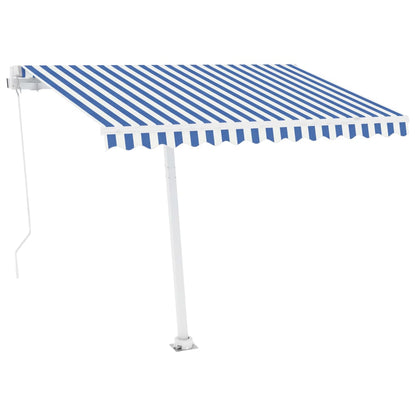 Toldo retrátil manual com LED 350x250 cm azul e branco