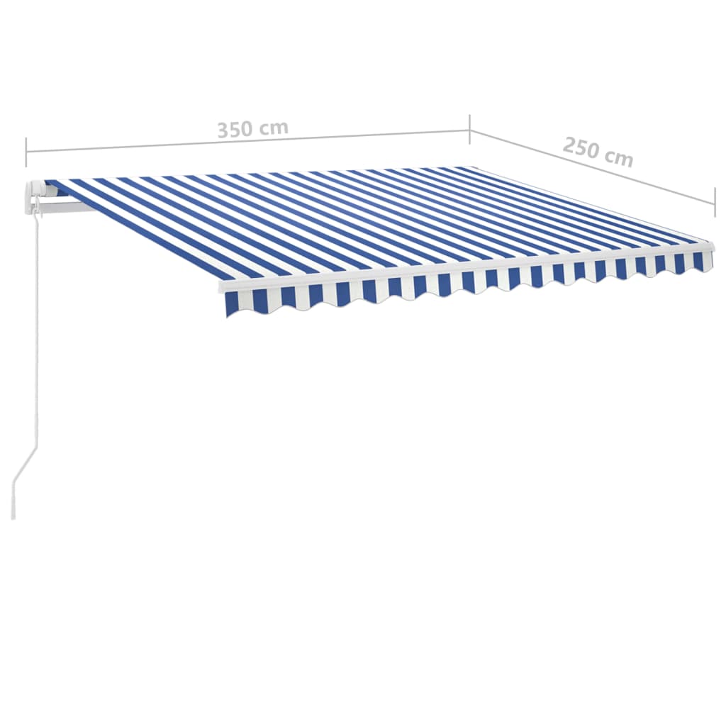 Toldo retrátil manual com LED 350x250 cm azul e branco