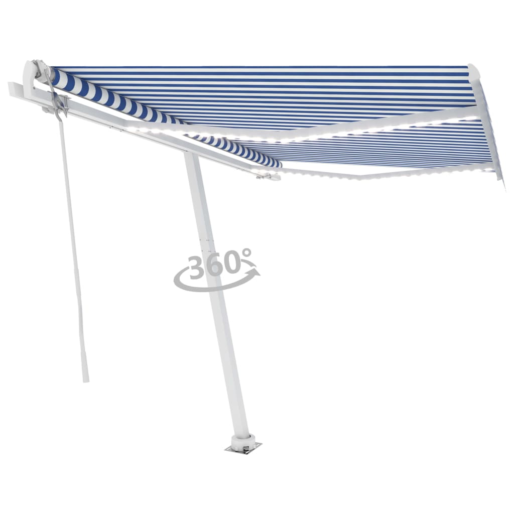 Toldo automático LED e sensor de vento 350x250 cm azul e branco