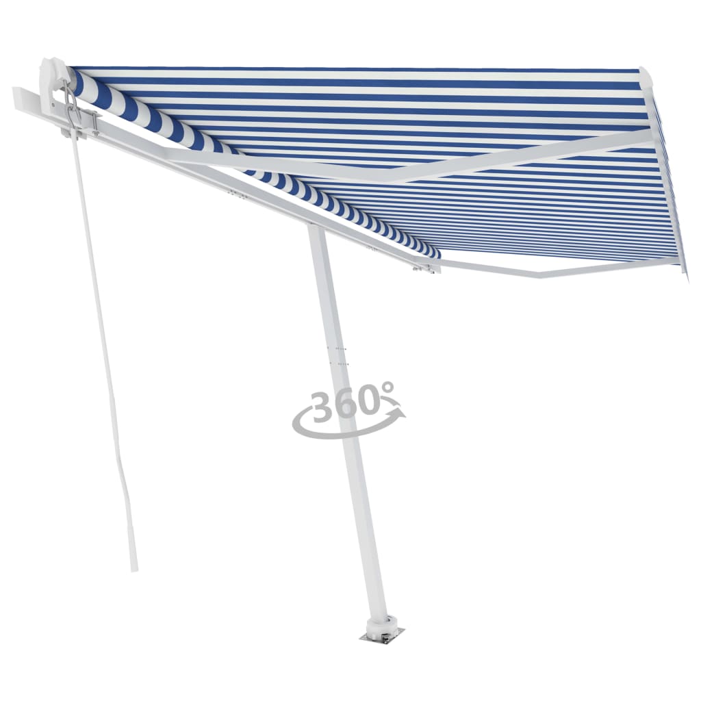 Toldo retrátil manual independente 400x300 cm azul e branco