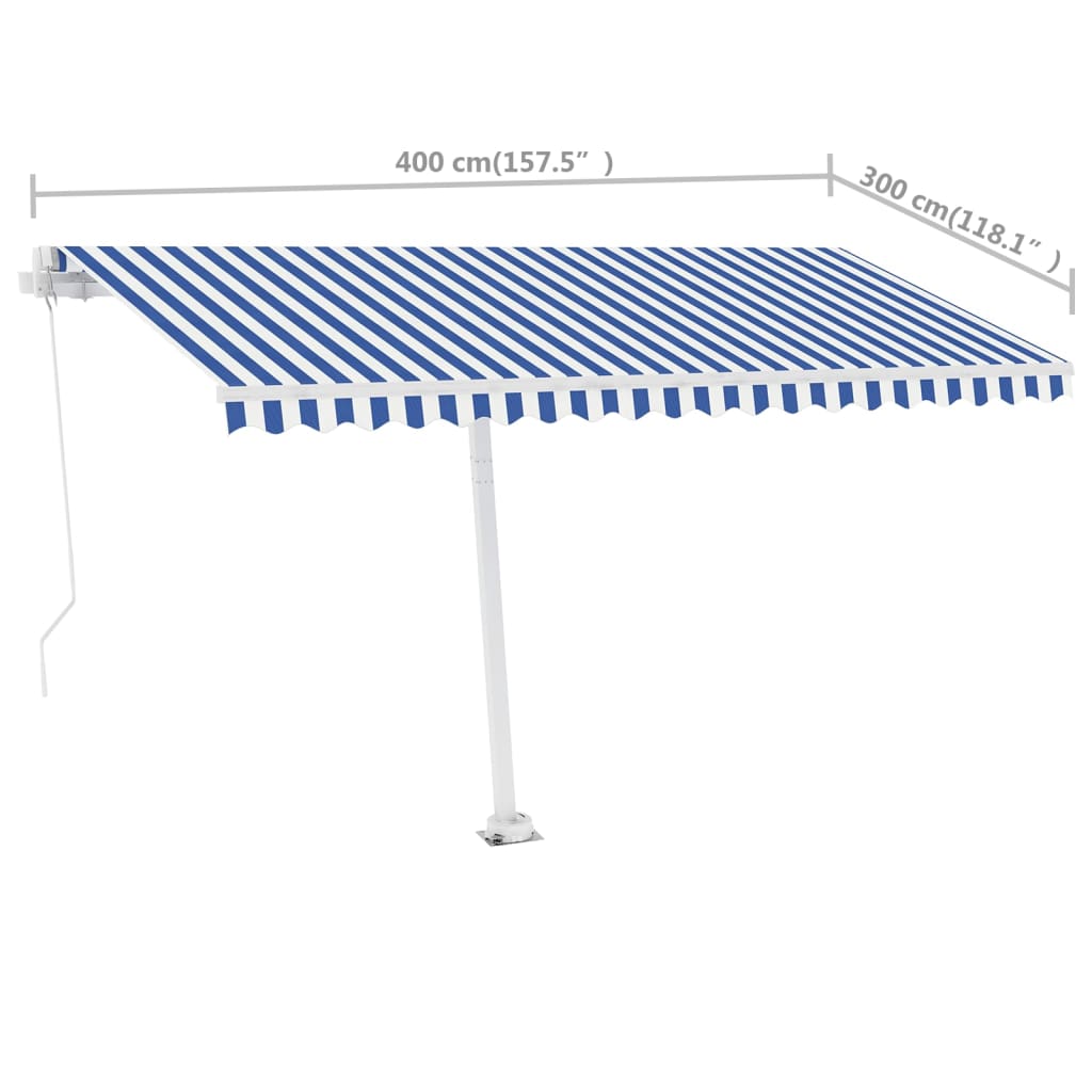 Toldo retrátil manual independente 400x300 cm azul e branco