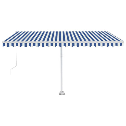 Toldo retrátil manual com LED 400x300 cm azul e branco