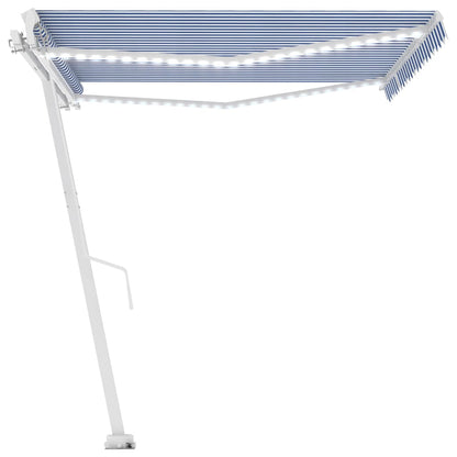 Toldo retrátil manual com LED 400x300 cm azul e branco