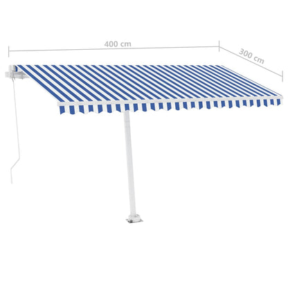 Toldo retrátil manual com LED 400x300 cm azul e branco