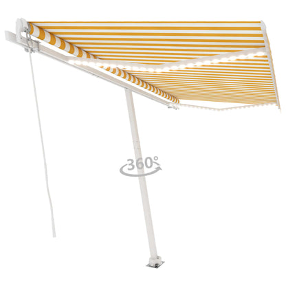 Toldo retrátil manual com LED 400x300 cm amarelo e branco