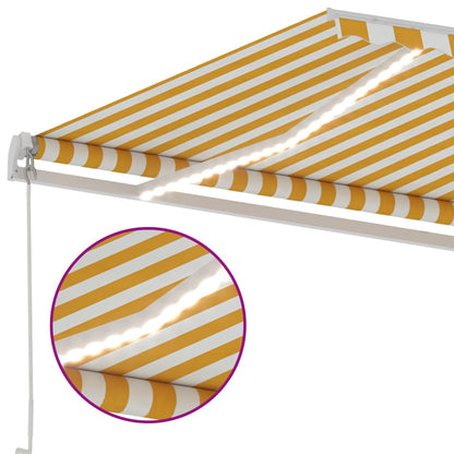 Toldo retrátil manual com LED 400x300 cm amarelo e branco