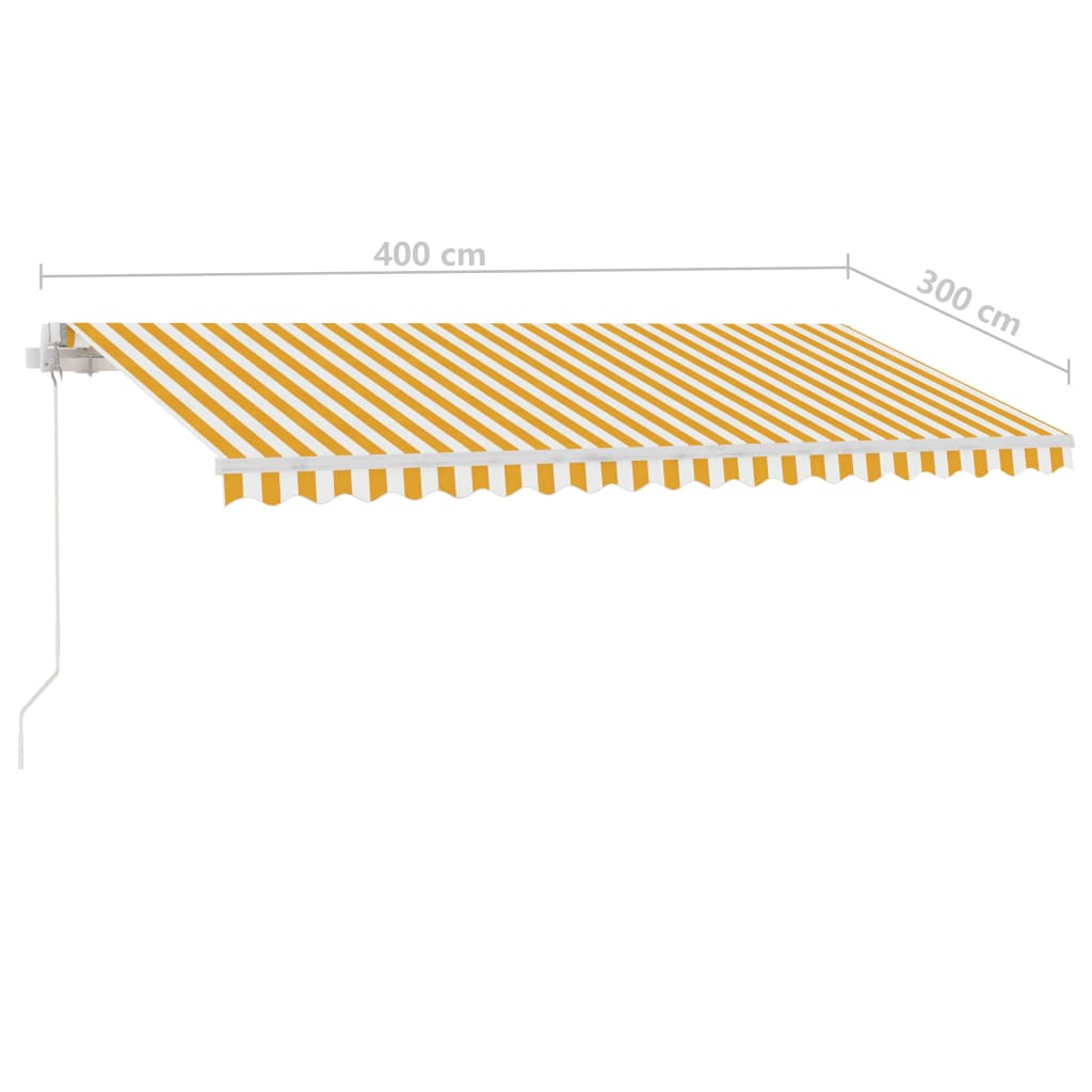 Toldo retrátil manual com LED 400x300 cm amarelo e branco