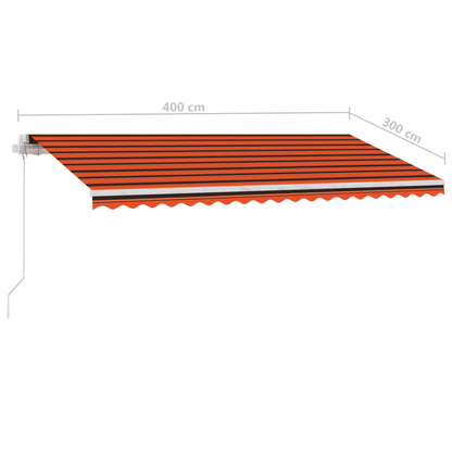 Toldo retrátil manual com LED 400x300 cm laranja e castanho