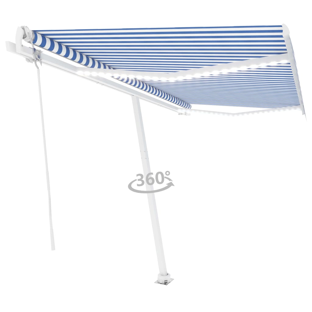 Toldo autom. LED e sensor de vento 400x300 cm azul e branco