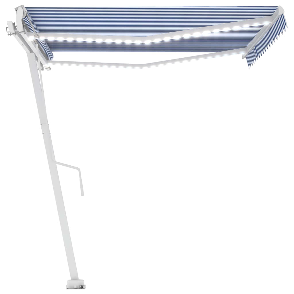 Toldo autom. LED e sensor de vento 400x300 cm azul e branco