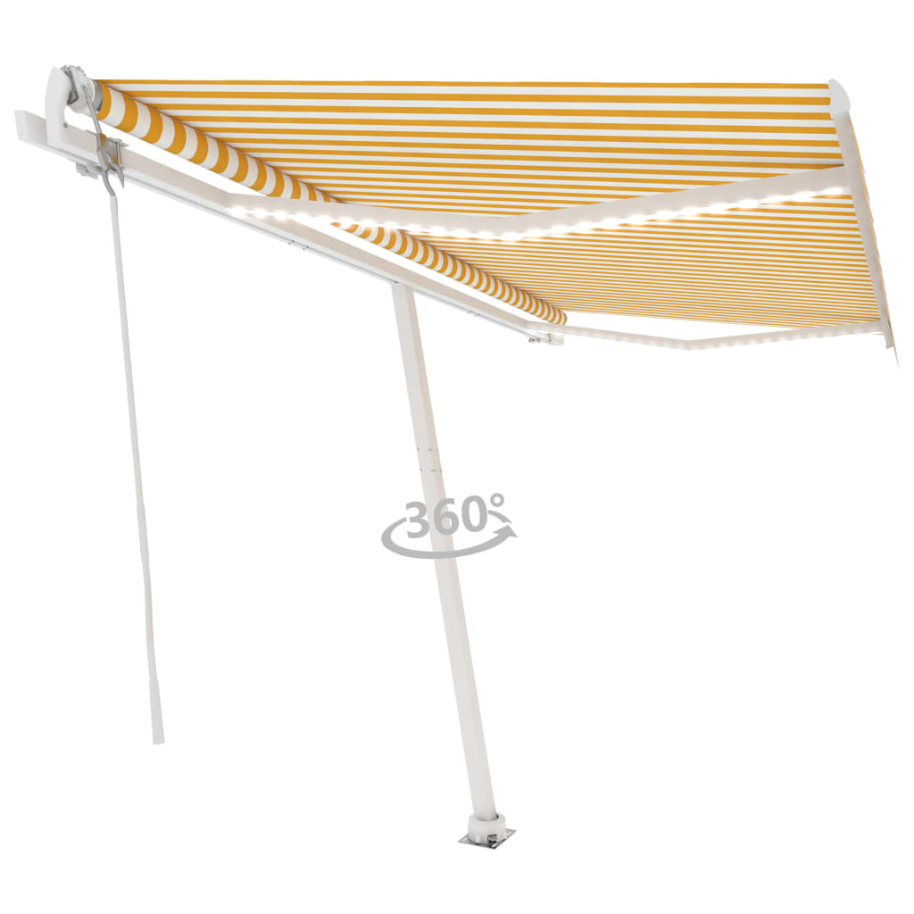 Toldo autom. LED e sensor de vento 400x300 cm amarelo/branco