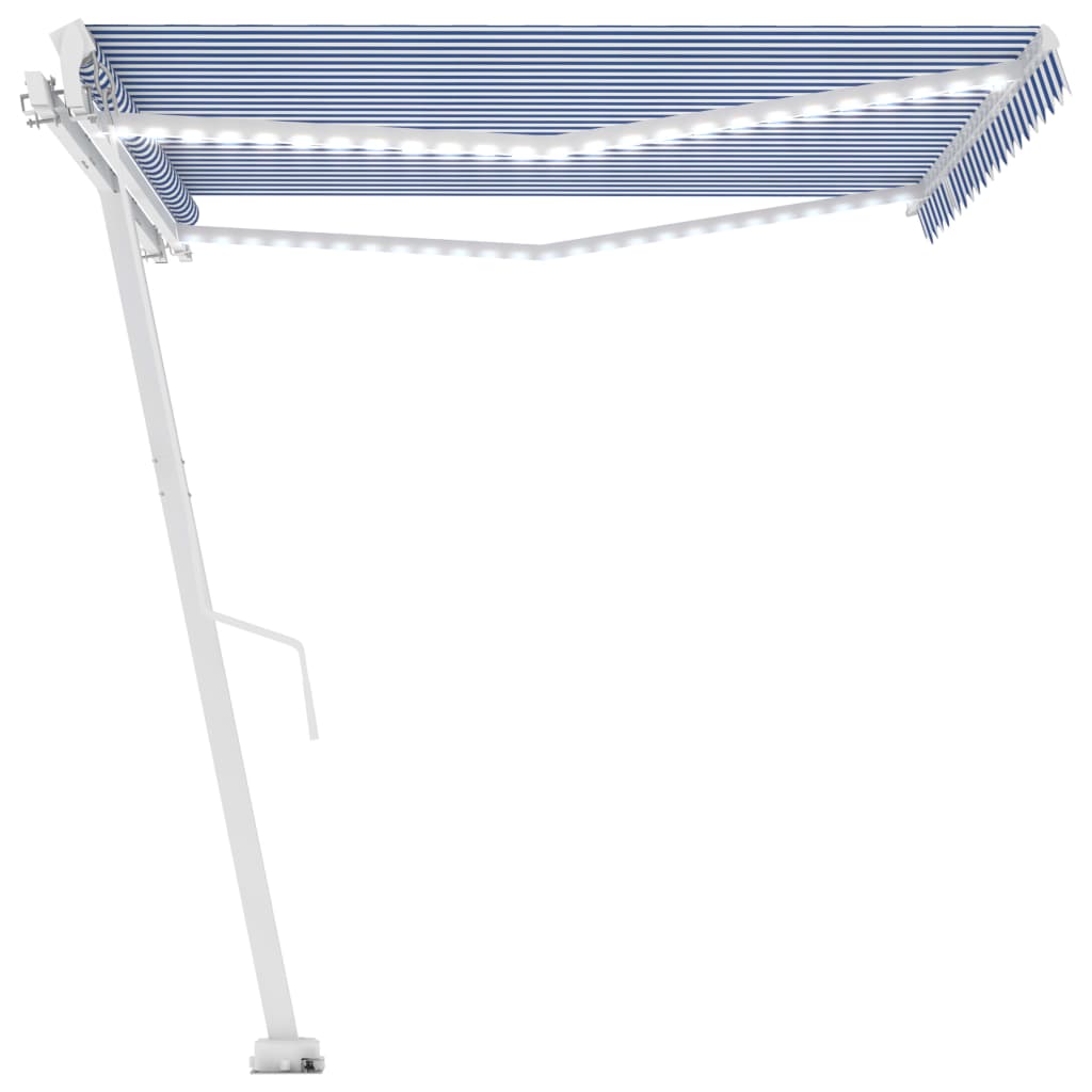 Toldo retrátil manual com LED 450x300 cm azul e branco