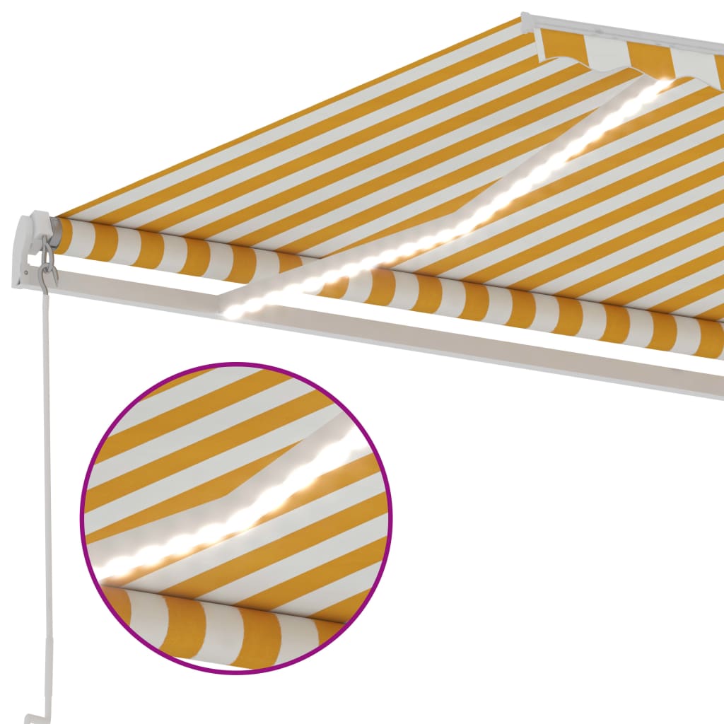 Toldo retrátil manual com LED 450x300 cm amarelo e branco