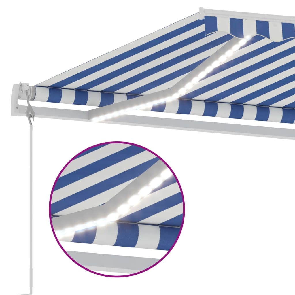 Toldo autom. c/ LED e sensor de vento 450x300 cm azul/branco