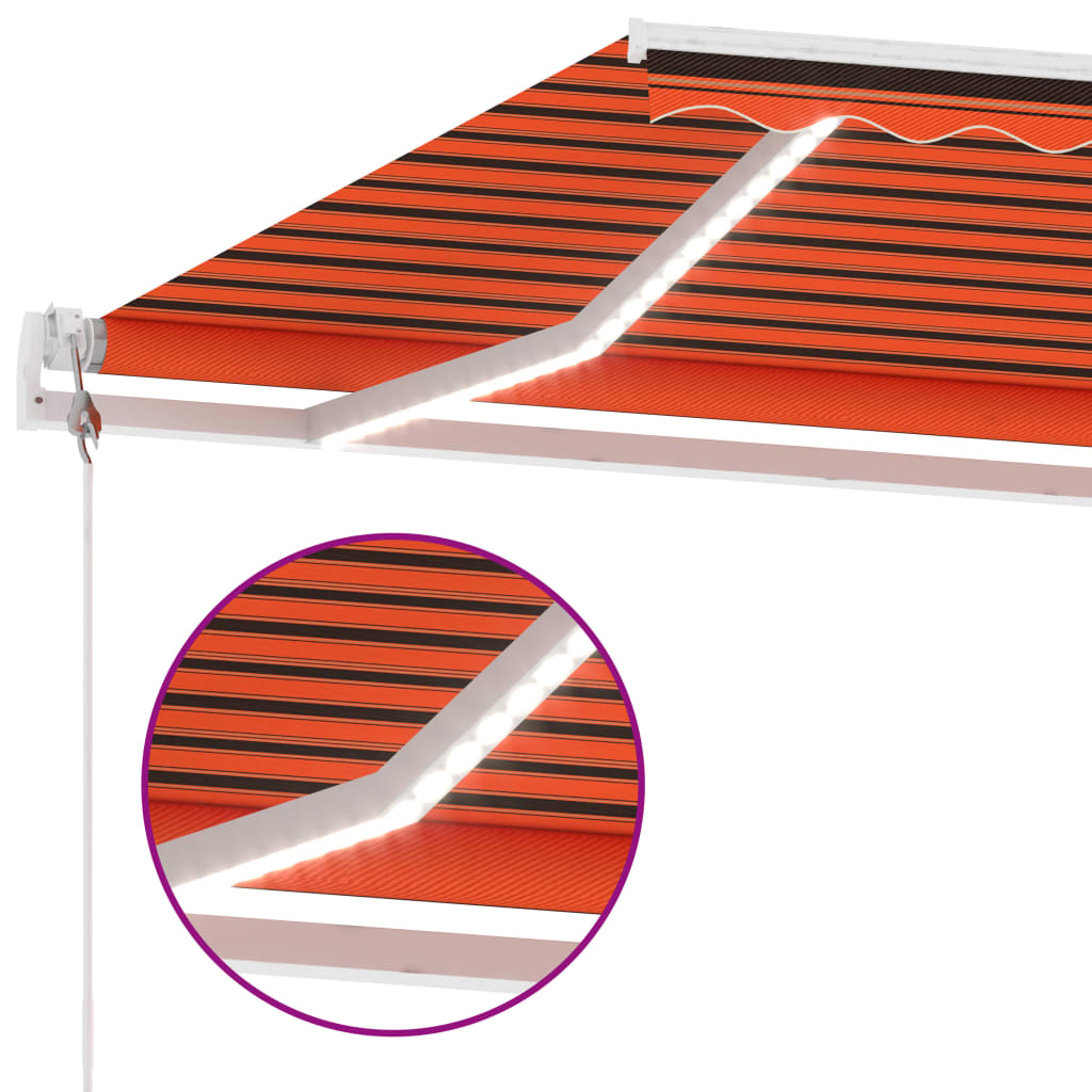 Toldo autom. LED e sensor de vento 450x300 cm laranja/castanho