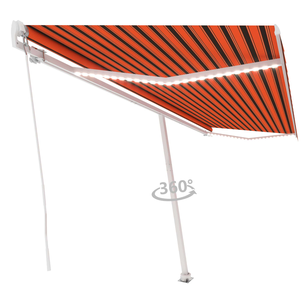 Toldo retrátil manual com LED 500x300 cm laranja e castanho