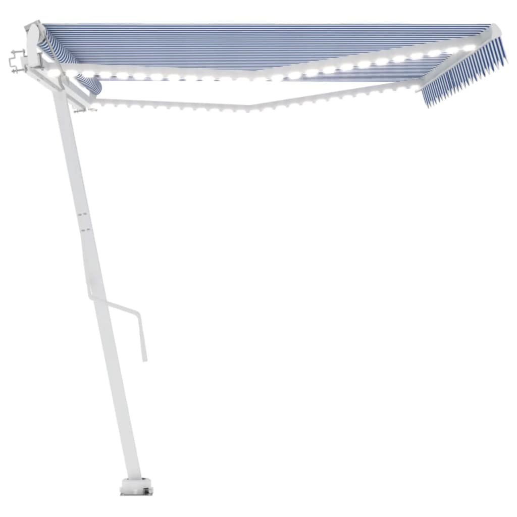 Toldo automático LED e sensor de vento 500x300 cm azul e branco