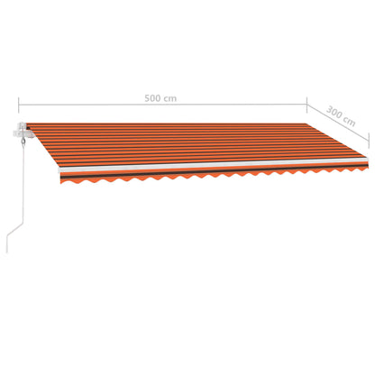 Toldo autom. LED e sensor de vento 500x300 cm laranja/castanho