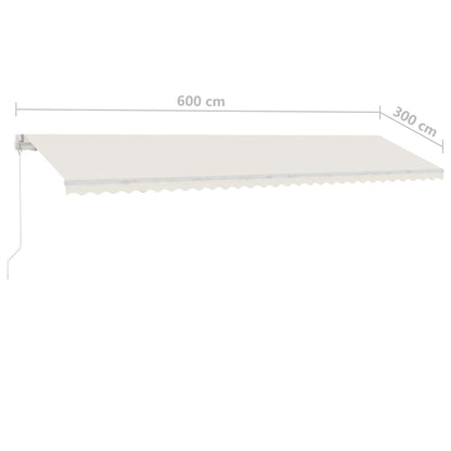 Toldo retrátil manual com LED 600x300 cm cor creme