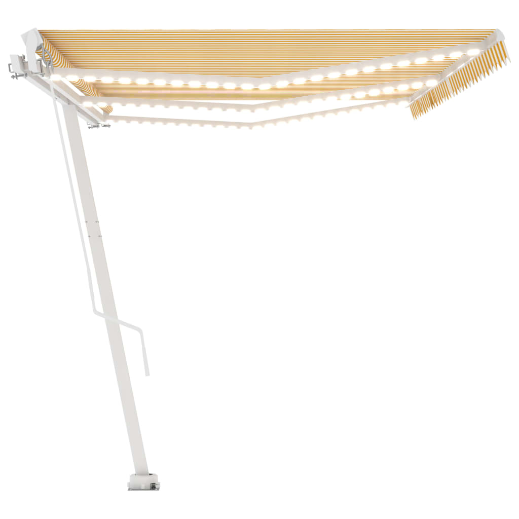 Toldo retrátil manual com LED 600x300 cm amarelo e branco