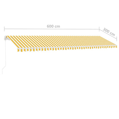 Toldo retrátil manual com LED 600x300 cm amarelo e branco