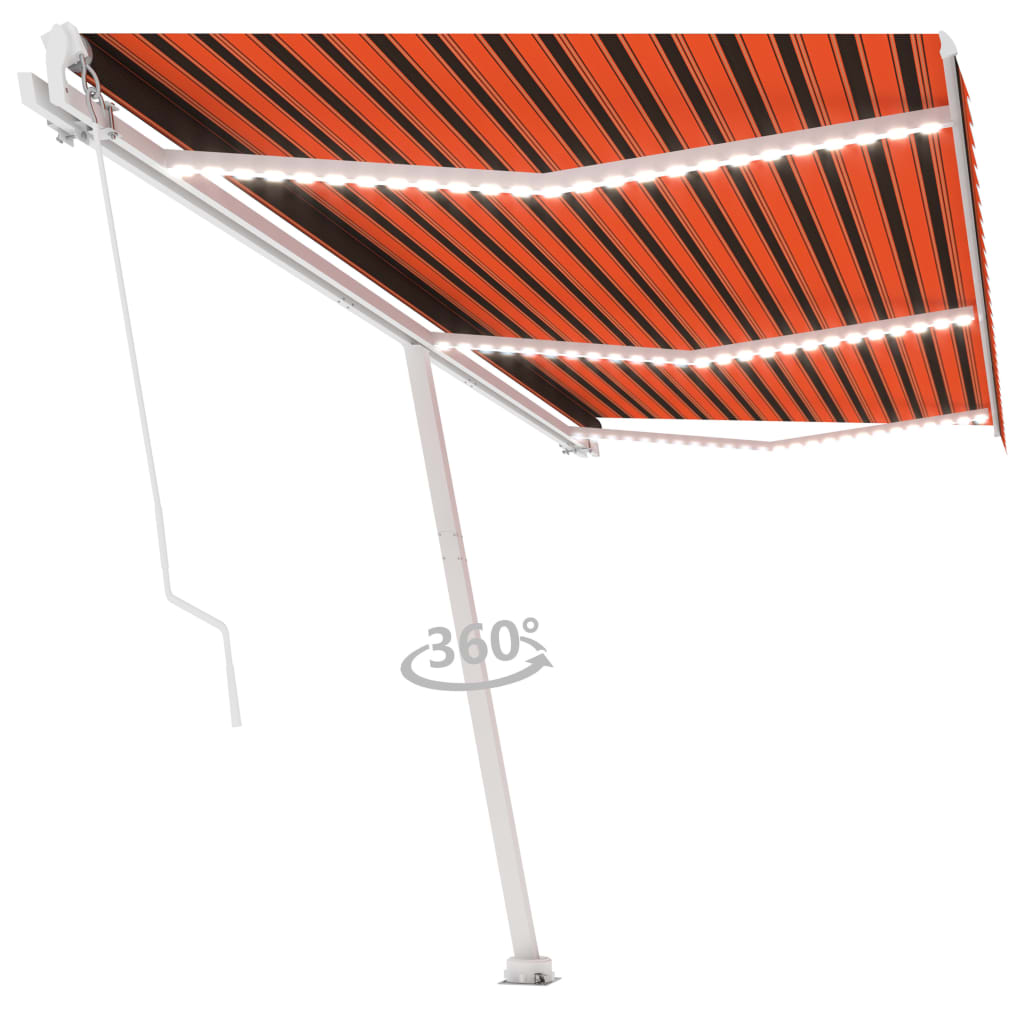 Toldo retrátil manual com LED 600x300 cm laranja e castanho