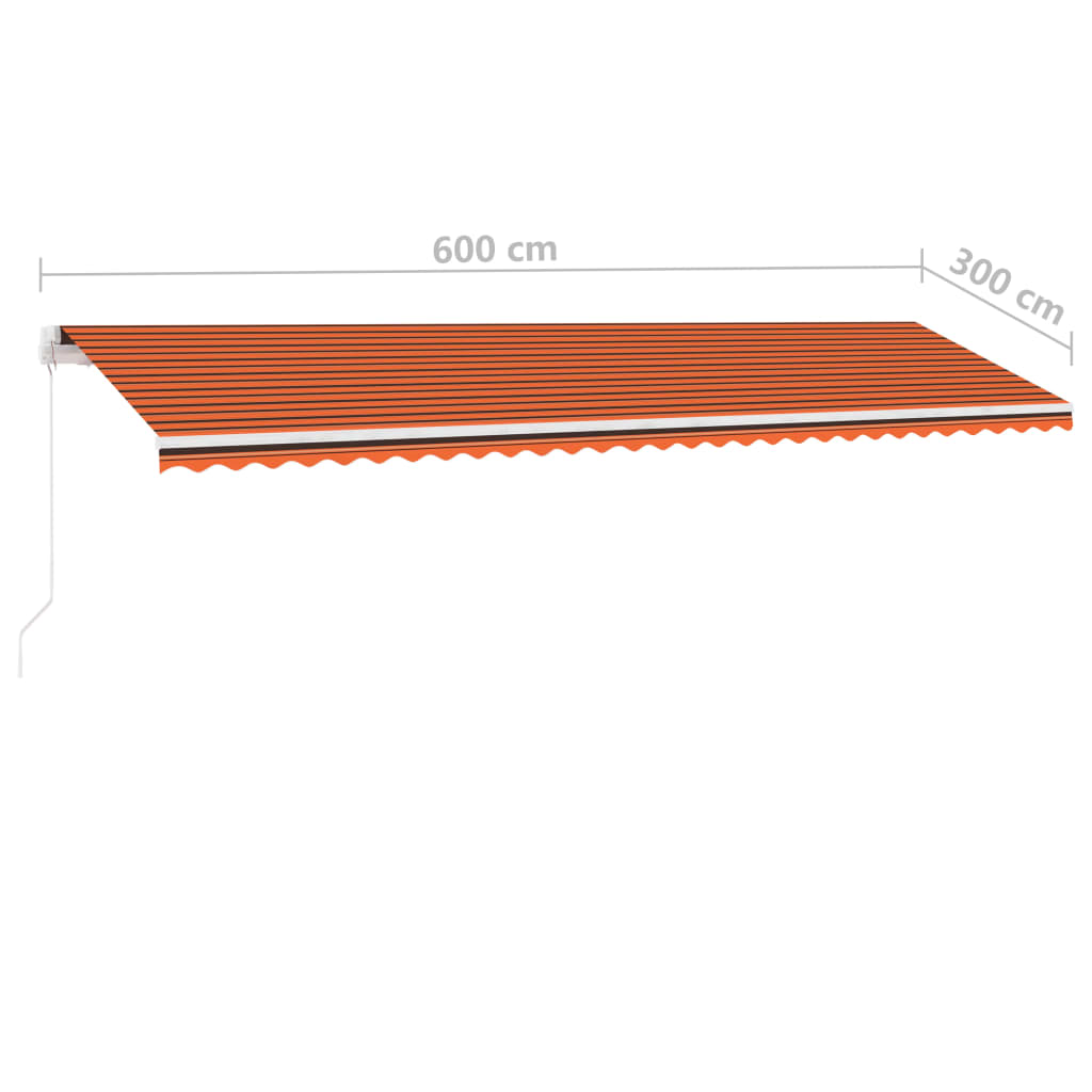 Toldo retrátil manual com LED 600x300 cm laranja e castanho