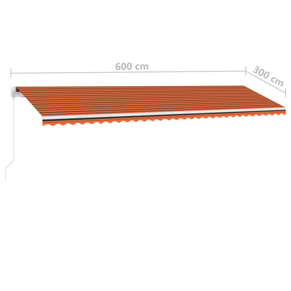 Toldo retrátil manual com LED 600x300 cm laranja e castanho