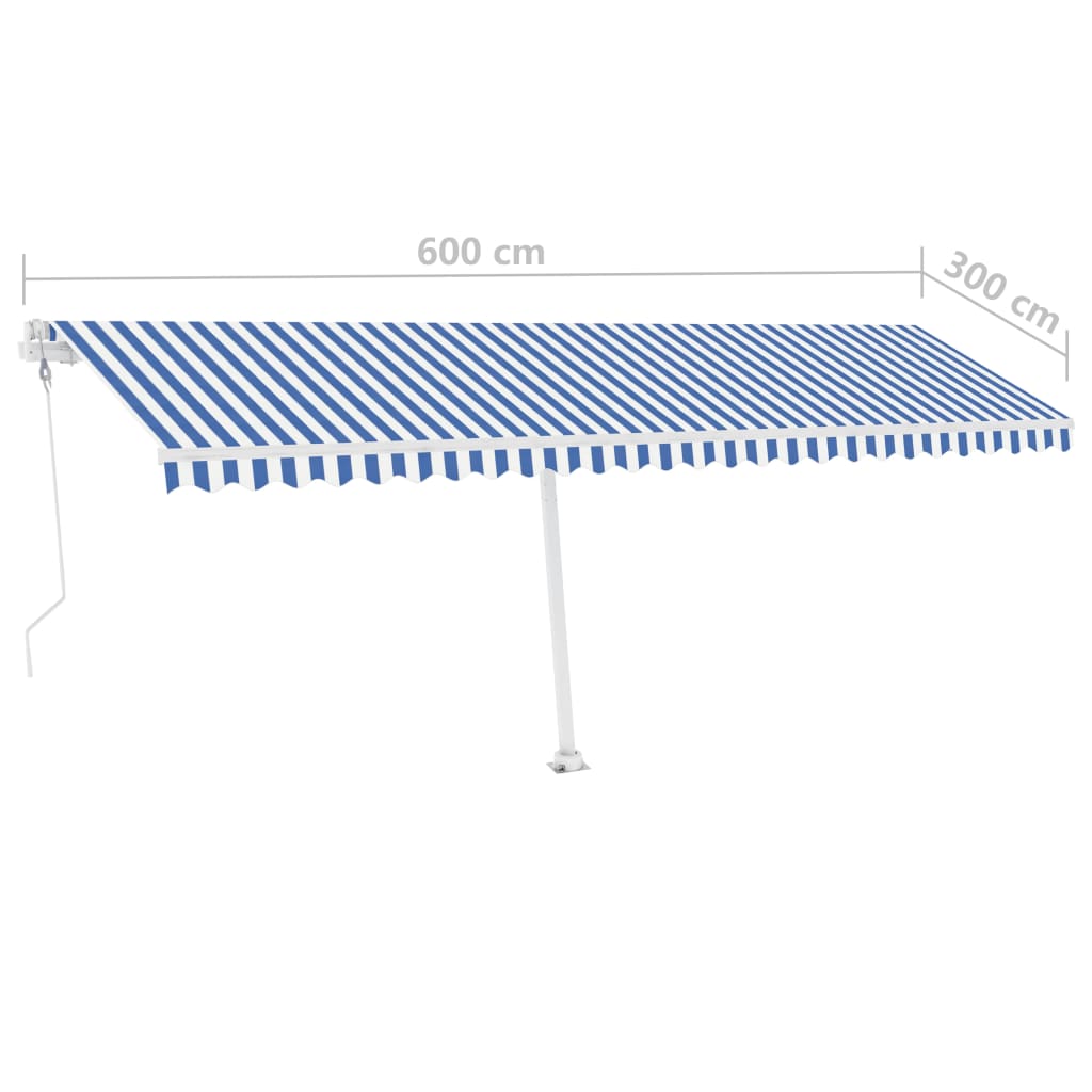 Toldo automático independente 600x300 cm azul e branco