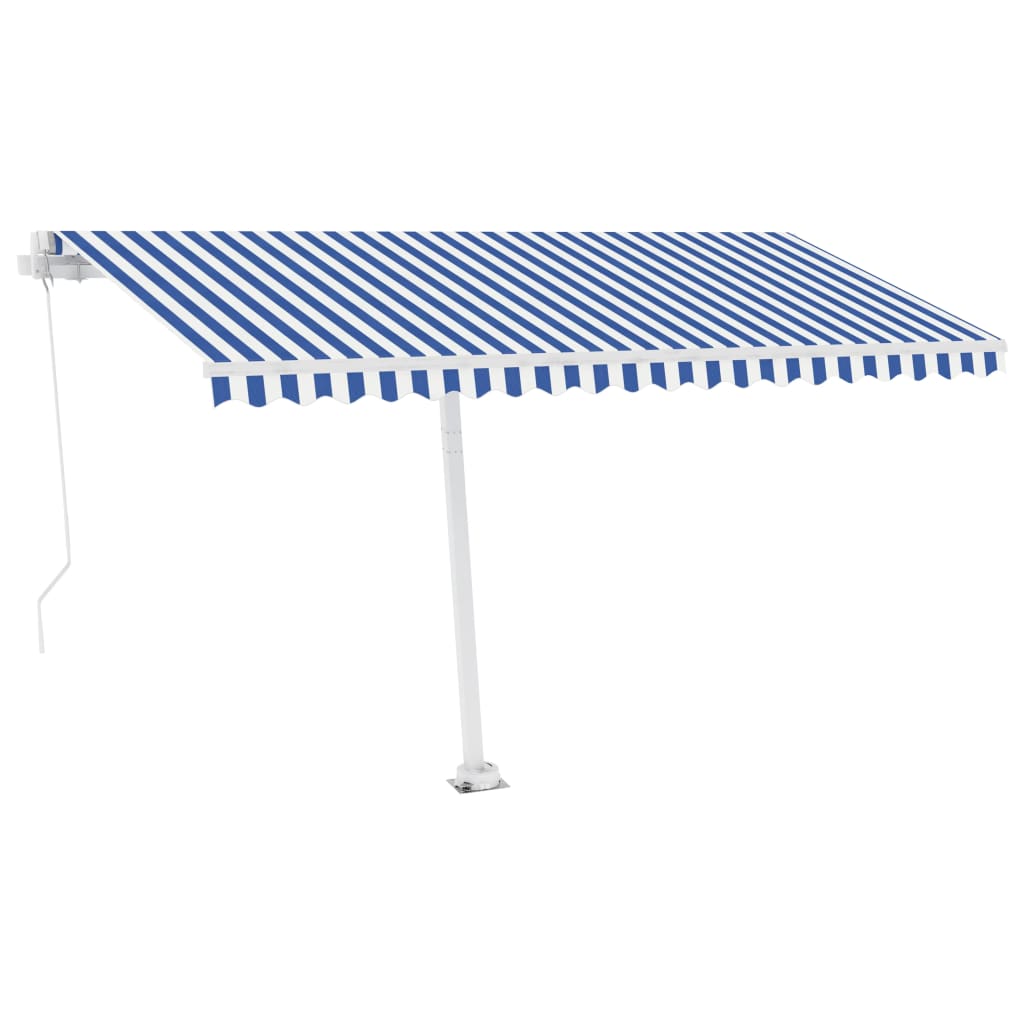 Toldo retrátil manual com LED 400x350 cm azul e branco