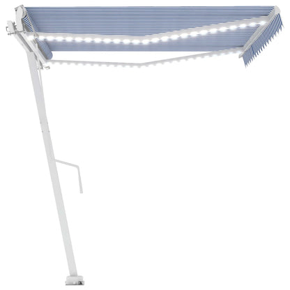 Toldo automático LED e sensor de vento 400x350 cm azul e branco