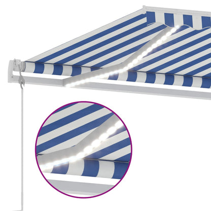 Toldo automático LED e sensor de vento 400x350 cm azul e branco