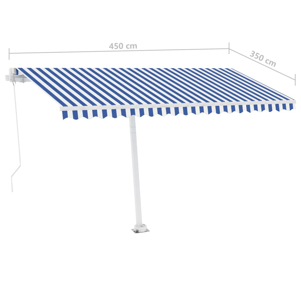 Toldo retrátil manual independente 450x350 cm azul e branco