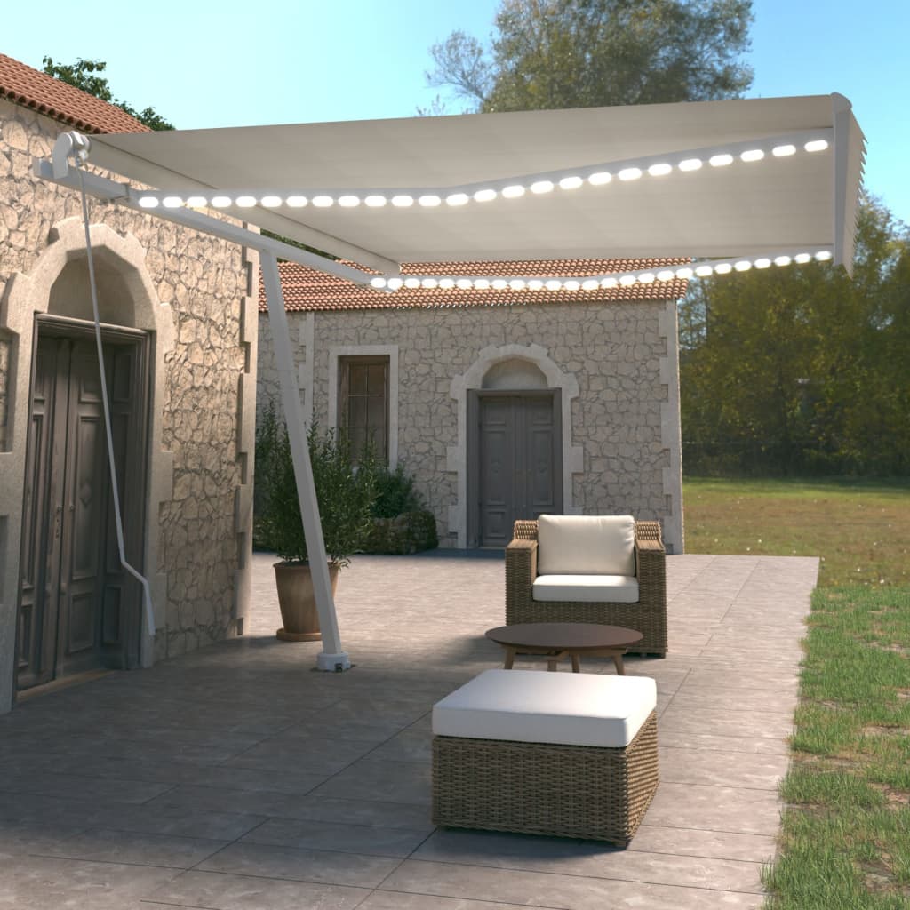 Toldo retrátil manual com LED 450x350 cm cor creme