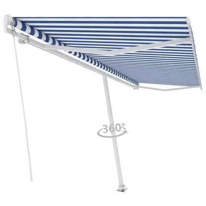 Toldo retrátil manual independente 500x350 cm azul e branco