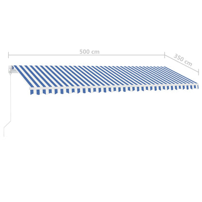 Toldo retrátil manual independente 500x350 cm azul e branco