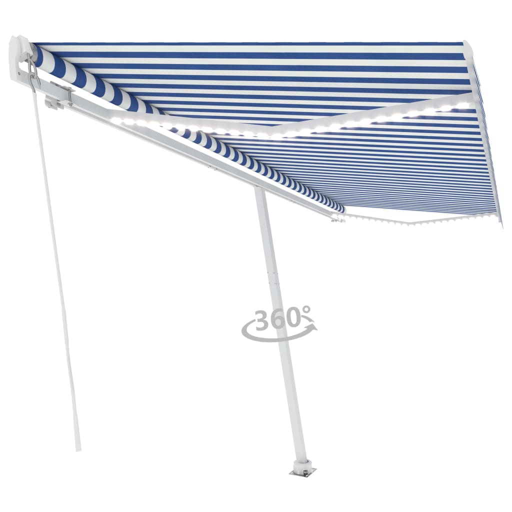 Toldo retrátil manual com LED 500x350 cm azul e branco