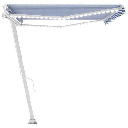 Toldo retrátil manual com LED 500x350 cm azul e branco