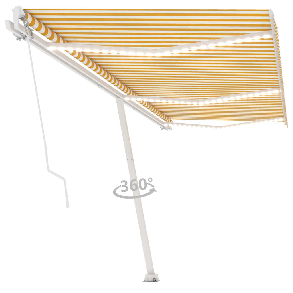 Toldo retrátil manual com LED 600x350 cm amarelo e branco