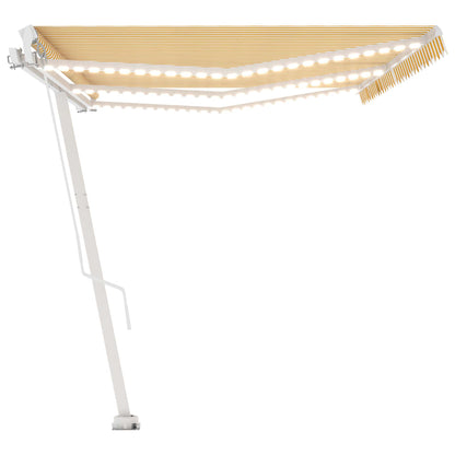 Toldo retrátil manual com LED 600x350 cm amarelo e branco